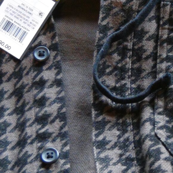 MEN'S Original Use Hoody Jacket Sweater Brown Houndstooth ButtonUp Long Sleeve M - Picture 8 of 16